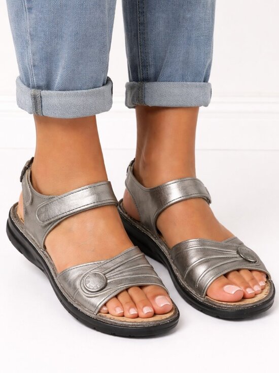 Finn Comfort Shoes - Finn Comfort Sausalito Silver Metallic Leather Slingback Sandals EU 37 US 6.5 7